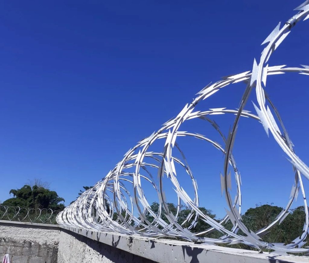 Diferença entre Concertina Dupla Clipada e Concertina Flat instaladas no muro